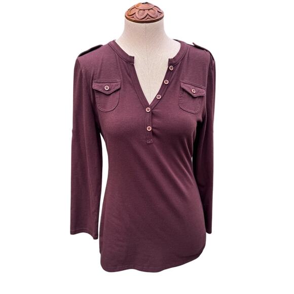 OASAP Tops - Oasap Brown Rollup Sleeve Button Pockets Women's Size Small